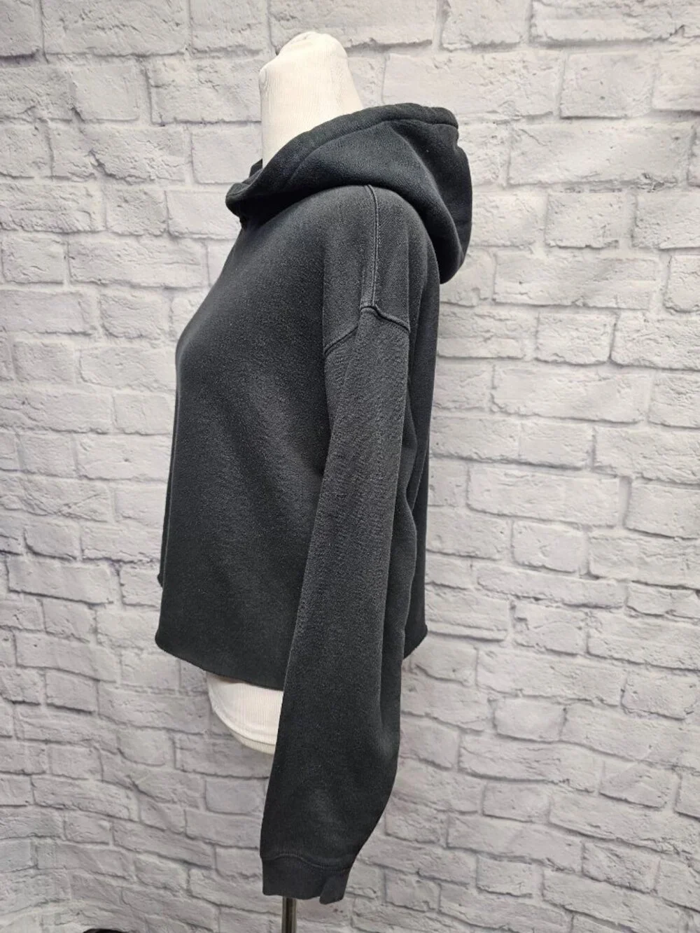 WILD FABLE XS GRAY GREEN HOODED BOXY CUT OFF RAW EDGE CROPPED FLEECE HOODIE - Picture 11 of 12